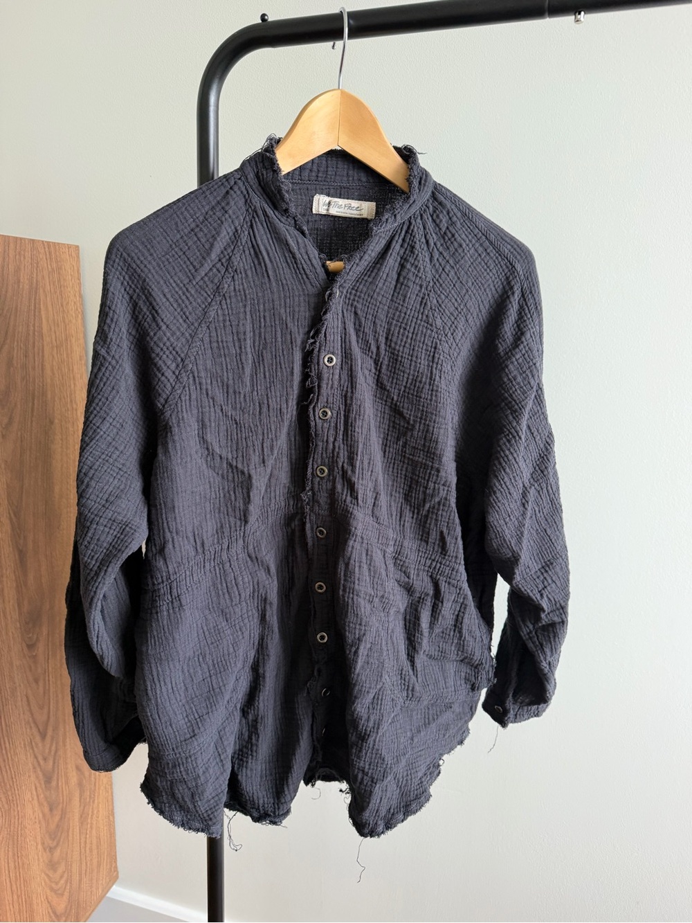 We The Free Free People Black Gauze Oversized Cotton Button-Down Shirt Size S